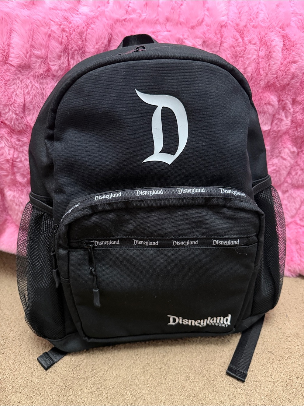 Disneyland Black Backpack with White 'D' Logo